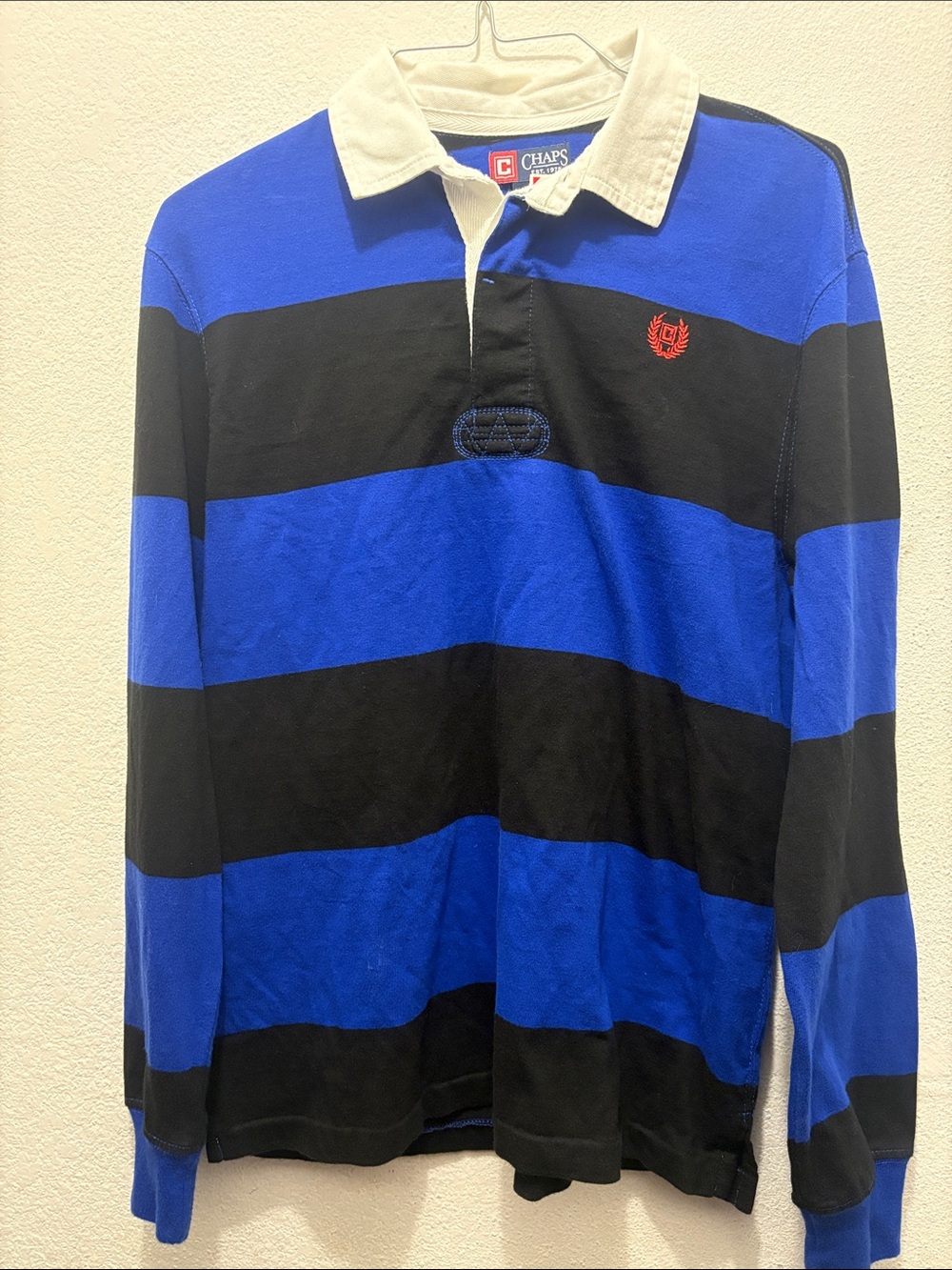 Chaps Royal Blue and Black Striped Rugby Polo